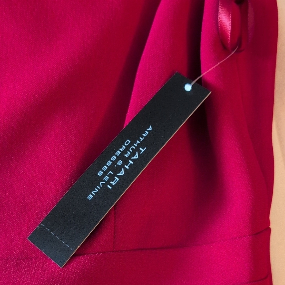 Gorgeous Red Tahari ASL Fit-and-Flare Dress with Gold Belt Accent - Picture 7 of 8